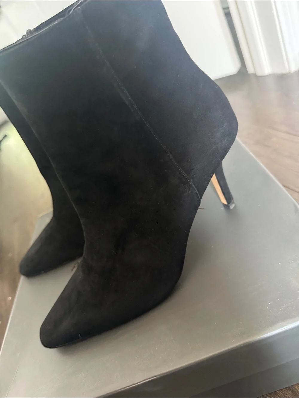 Ann Taylor Black Suede Pointed-Toe Ankle Booties